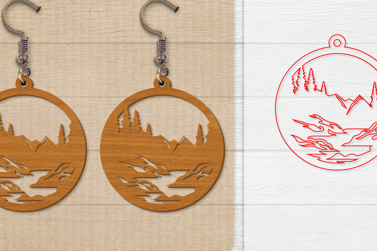 Intra απο ξύλο plywood 3mm-4mm πάχος - Σκουλαρίκι Mountain Lasercut Δίασταση 3x3 cm INTRAFABR-114653472