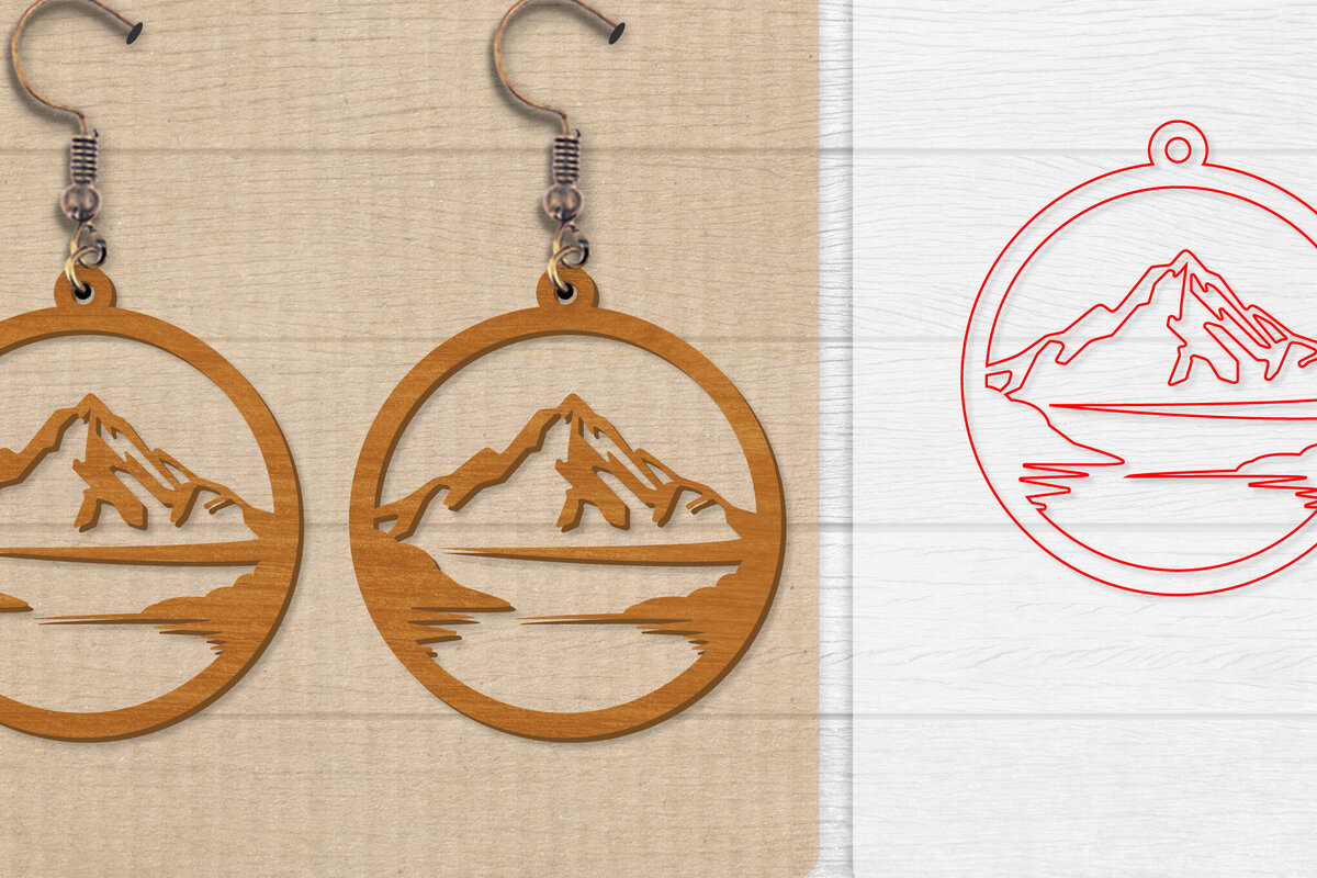 Intra απο ξύλο plywood 3mm-4mm πάχος - Σκουλαρίκι Mountain Lasercut Δίασταση 3x3 cm INTRAFABR-114653504