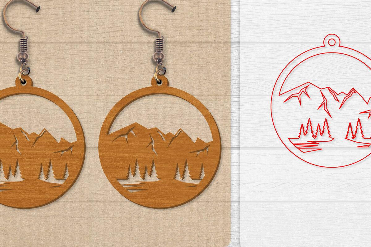 Intra απο ξύλο plywood 3mm-4mm πάχος - Σκουλαρίκι Mountain Lasercut Δίασταση 3x3 cm INTRAFABR-114653582