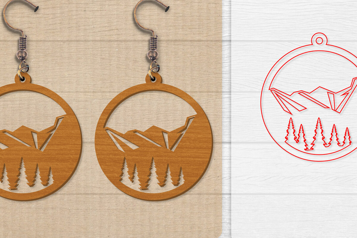 Intra απο ξύλο plywood 3mm-4mm πάχος - Σκουλαρίκι Mountain Lasercut Δίασταση 3x3 cm INTRAFABR-114653586