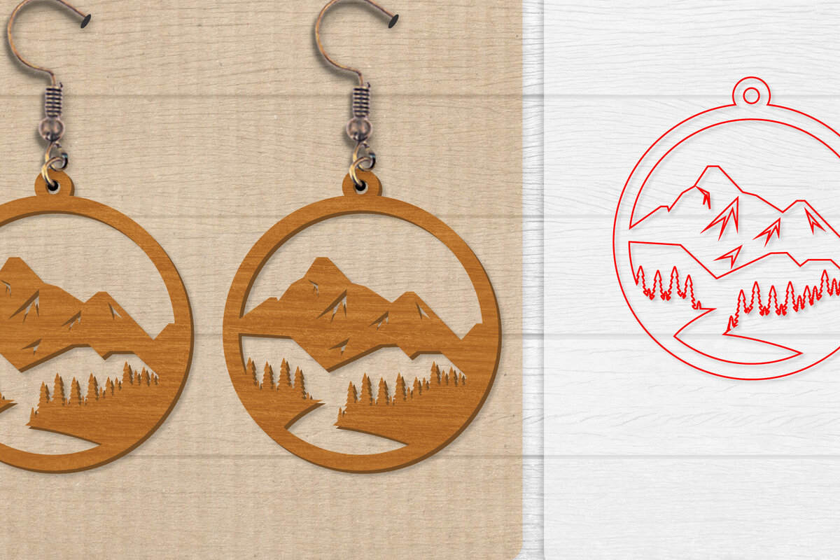 Intra απο ξύλο plywood 3mm-4mm πάχος - Σκουλαρίκι Mountain Lasercut Δίασταση 3x3 cm INTRAFABR-114653608