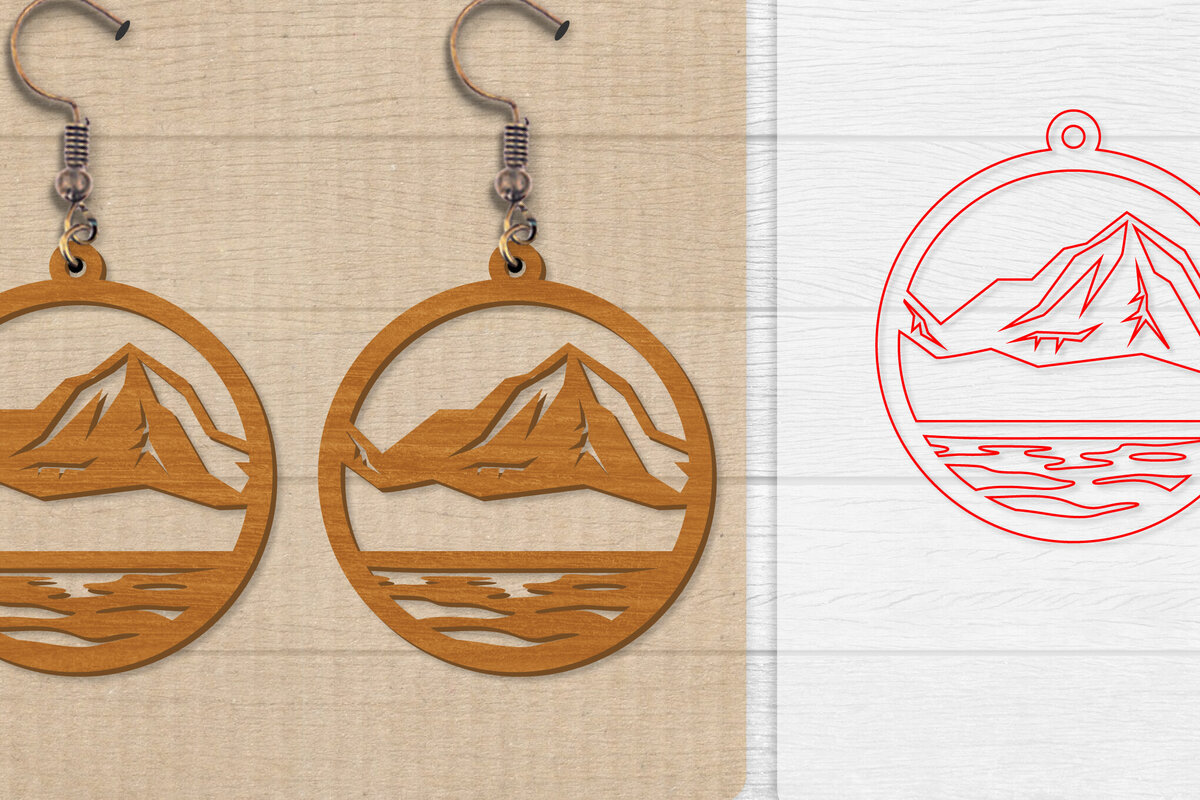 Intra απο ξύλο plywood 3mm-4mm πάχος - Σκουλαρίκι Mountain Lasercut Δίασταση 3x3 cm INTRAFABR-114653625