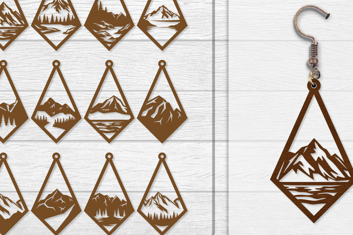 Intra απο ξύλο plywood 3mm-4mm πάχος - Σκουλαρίκι Mountain Lasercut BNDLE 12 Δίασταση 3x3 cm INTRAFABR-114654283