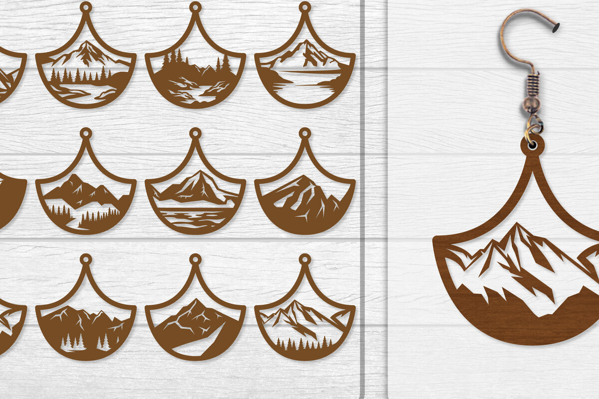 Intra απο ξύλο plywood 3mm-4mm πάχος - Σκουλαρίκι Mountain Lasercut BNDLE 12 Δίασταση 3x3 cm INTRAFABR-114654285