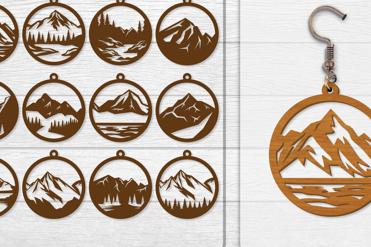 Intra απο ξύλο plywood 3mm-4mm πάχος - Σκουλαρίκι Mountain Lasercut BNDLE 12 Δίασταση 3x3 cm INTRAFABR-114653691