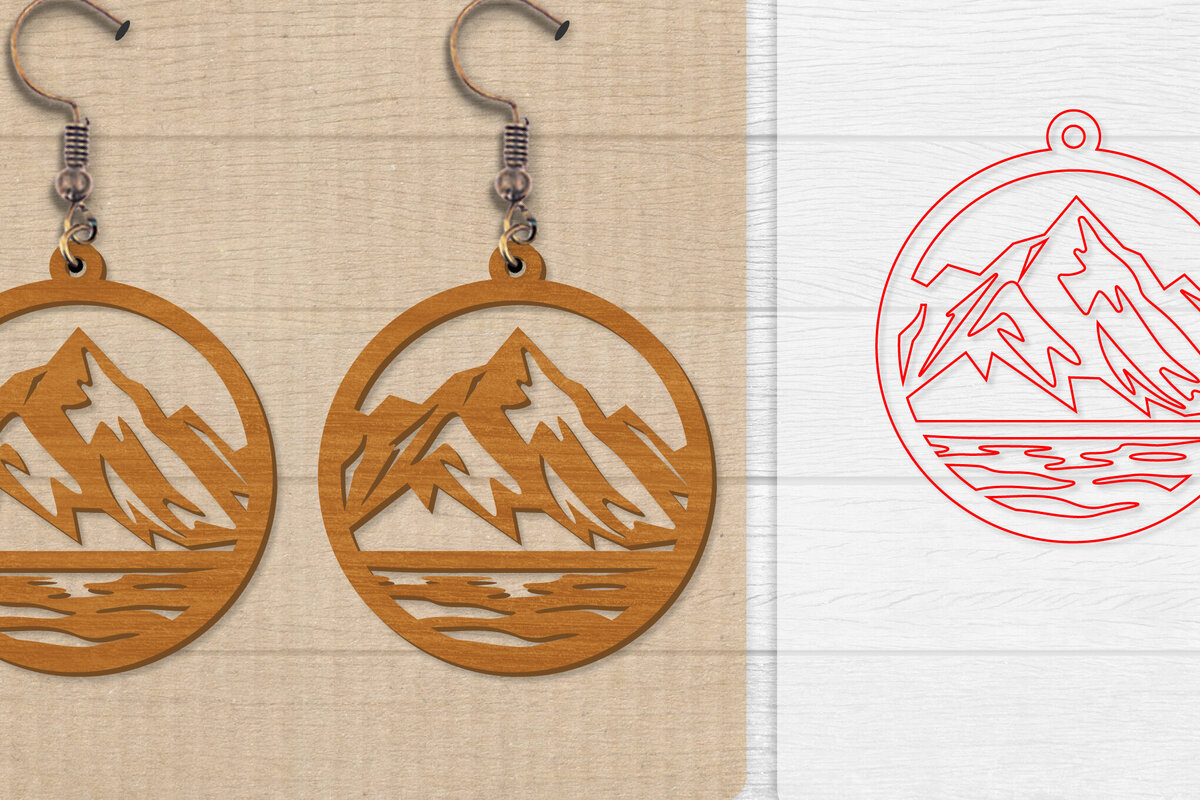 Intra απο ξύλο plywood 3mm-4mm πάχος - Σκουλαρίκι Mountain Lasercut Δίασταση 3x3 cm INTRAFABR-114653451