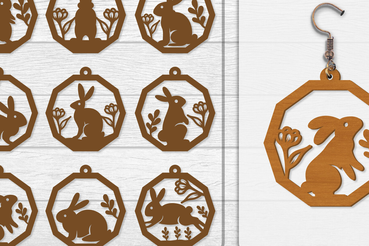 Intra απο ξύλο plywood 3mm-4mm πάχος - Σκουλαρίκι Rabbit Lasercut | Καλό Πάσχα Δίασταση 3x3 cm INTRAFABR-116735678