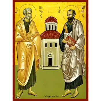 Εικόνα Ορθοδοξίας με περίγραμμα χρυσό σε ξύλο Φλαμουρίας με βάση Εικόνα ΑΓΙΟΙ ΑΠΟΣΤΟΛΟΙ ΠΕΤΡΟΣ ΚΑΙ ΠΑΥΛΟΣ, ΟΛΟΣΩΜΟΙ Χειροποίητη Ελληνορθόδοξη εικόνα του Ιησού Χριστού, Κρεμαστή πλάκα βυζαντινής τέχνης, χριστιανική τέχνη Διάσταση 40x30 cm (10,2x7,9 ίντσες) INTRAEK-1447757865183 - Image 1