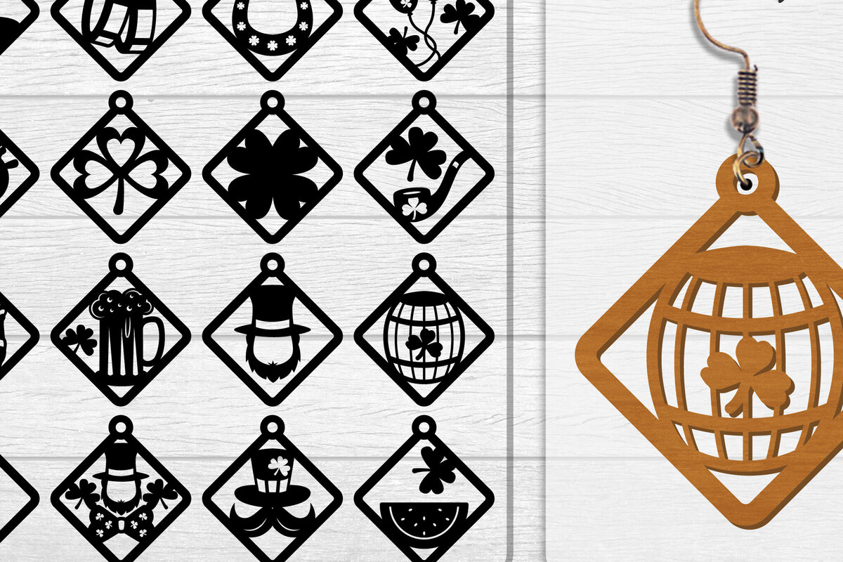 Intra απο ξύλο plywood 3mm-4mm πάχος - Σκουλαρίκια St Patrick's Day Lasercut BUNDLE Δίασταση 3x3 cm INTRAFABR-117784209