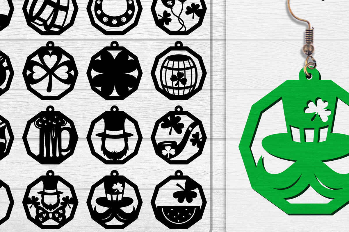 Intra απο ξύλο plywood 3mm-4mm πάχος - Σκουλαρίκια St Patrick's Day Lasercut BUNDLE Δίασταση 3x3 cm INTRAFABR-117784217