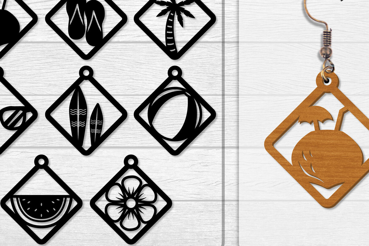 Intra απο ξύλο plywood 3mm-4mm πάχος - Σκουλαρίκι Summer Lasercut BUNDLE 8 DESIGNS Δίασταση 3x3 cm INTRAFABR-118160136