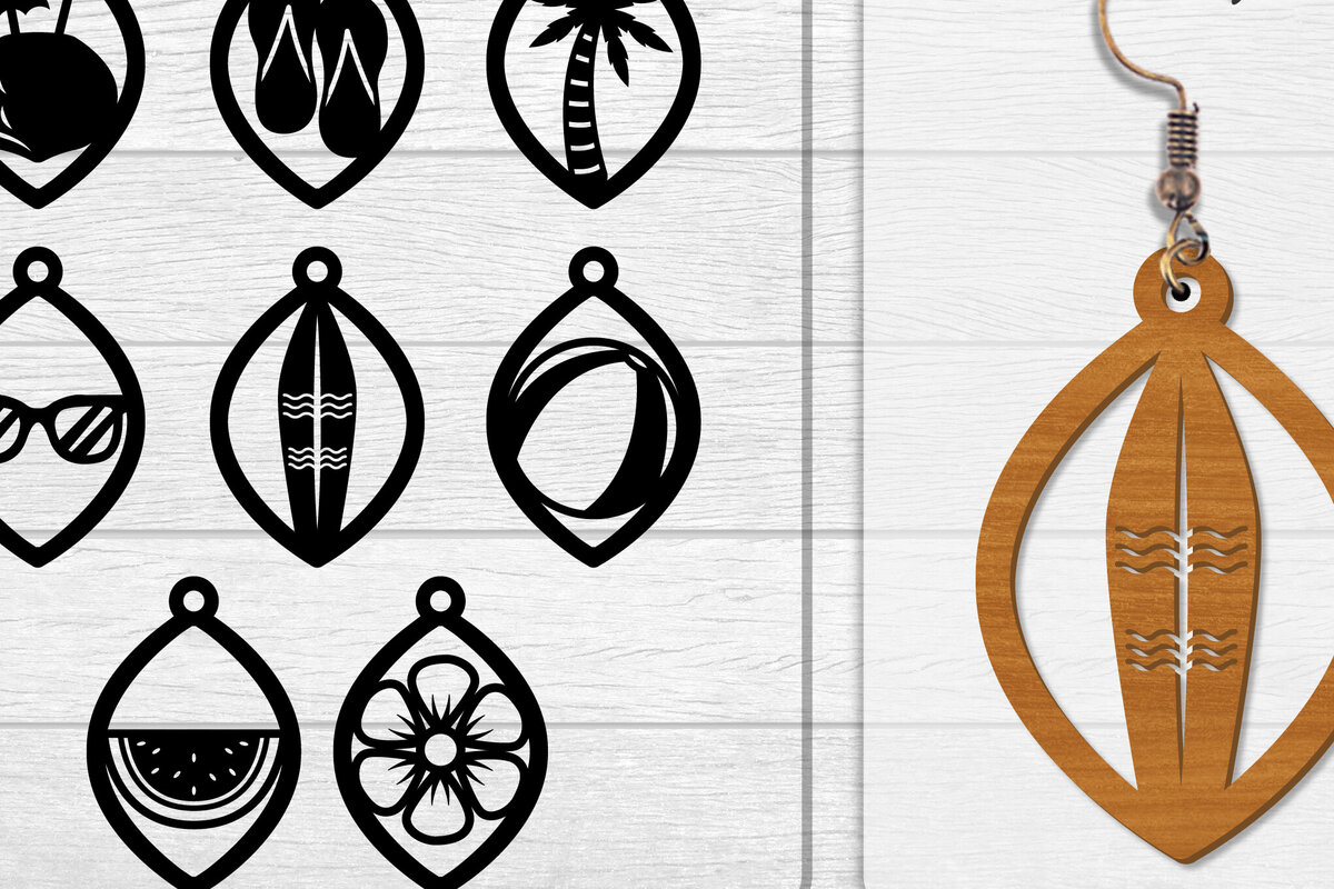 Intra απο ξύλο plywood 3mm-4mm πάχος - Σκουλαρίκι Summer Lasercut BUNDLE 8 DESIGNS Δίασταση 3x3 cm INTRAFABR-118160139