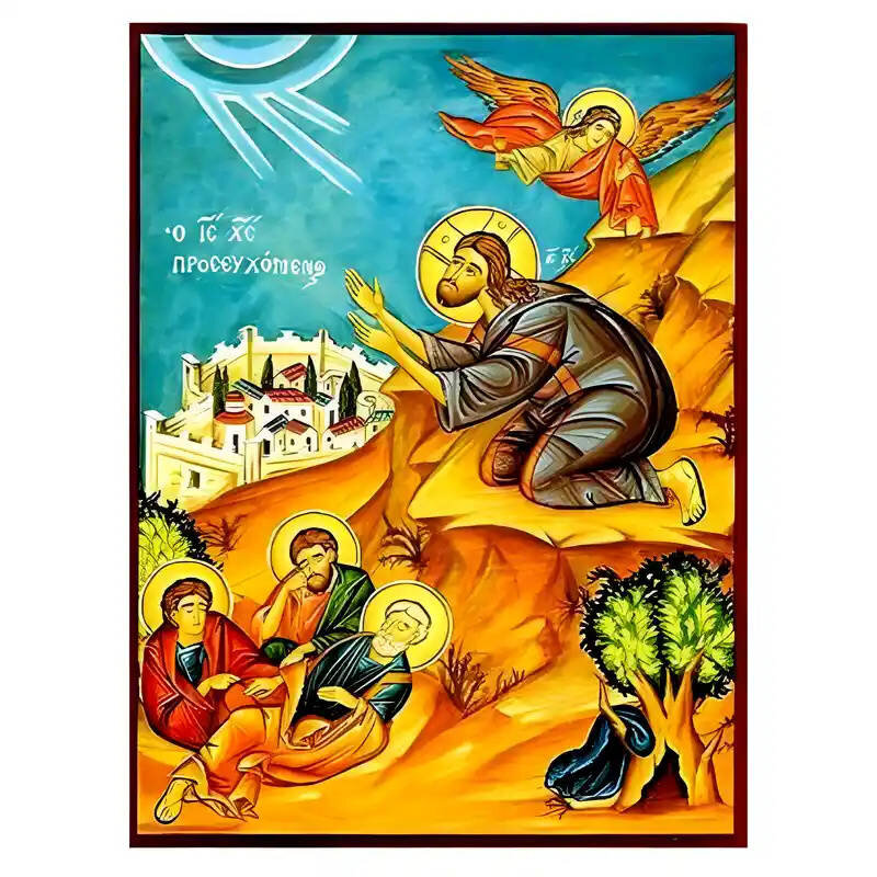 Εικόνα Ορθοδοξίας με περίγραμμα χρυσό σε ξύλο Φλαμουρίας  με  βάση Εικόνα Προσευχή εις Γεθσημανή Χειροποίητη Ελληνορθόδοξη , Κρεμαστή πλάκα βυζαντινής τέχνης, χριστιανική τέχνη Διάσταση 10x7 cm (3,9 x 2,8 ίντσες) INTRAEK-670951