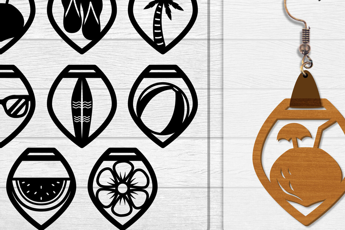 Intra απο ξύλο plywood 3mm-4mm πάχος - Σκουλαρίκι Summer Lasercut BUNDLE 8 DESIGNS Δίασταση 3x3 cm INTRAFABR-118160145