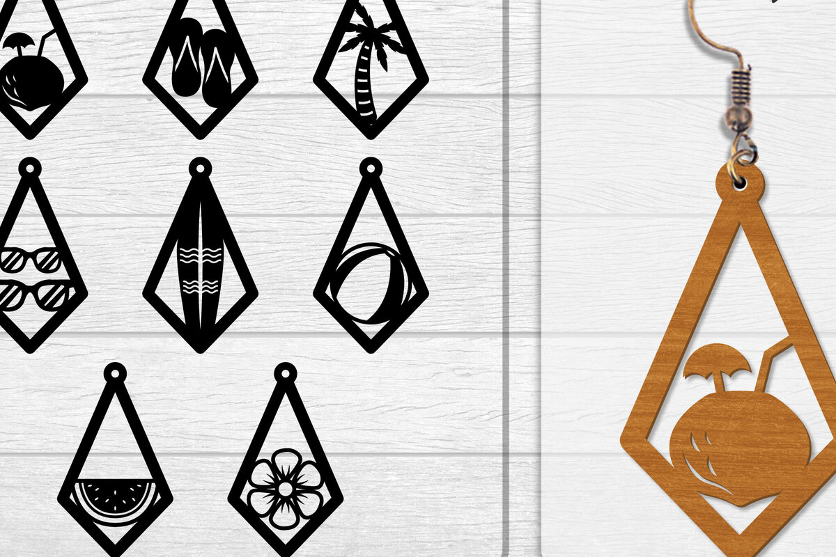 Intra απο ξύλο plywood 3mm-4mm πάχος - Σκουλαρίκι Summer Lasercut BUNDLE 8 DESIGNS Δίασταση 3x3 cm INTRAFABR-118160153