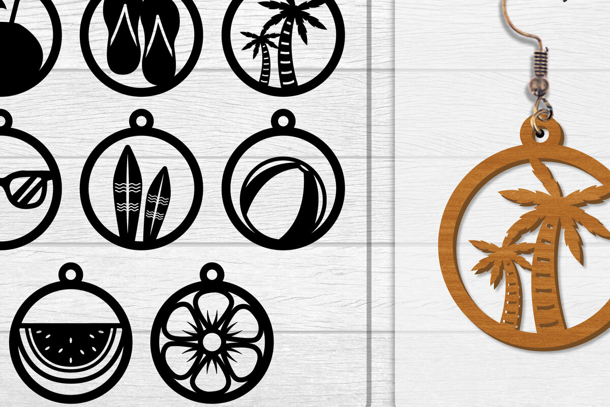 Intra απο ξύλο plywood 3mm-4mm πάχος - Σκουλαρίκι Summer Lasercut BUNDLE 8 DESIGNS Δίασταση 3x3 cm INTRAFABR-118160127