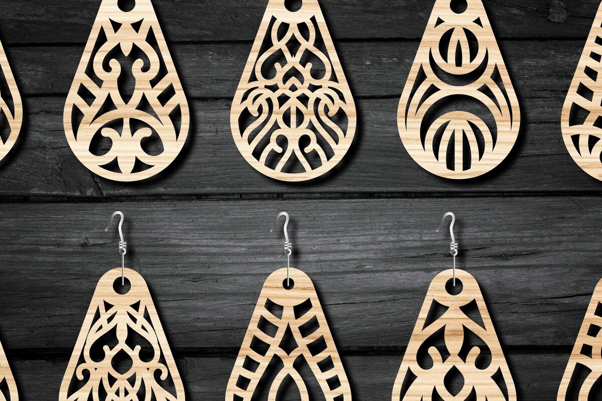 Intra απο ξύλο plywood 3mm-4mm πάχος - Σκουλαρίκια Κοσμήματα  Laser Cut Bundle Δίασταση 3x3 cm INTRAFABR-39563597