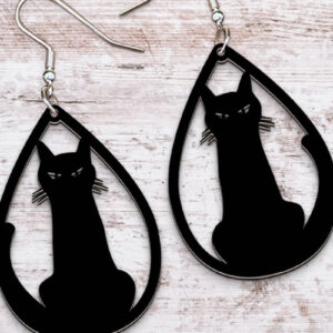 Intra απο ξύλο plywood 3mm-4mm πάχος - Σκουλαρίκια Laser cut. Λέιζερ σιλουέτας γάτας Δίασταση 3x3 cm INTRAFABR-119752649