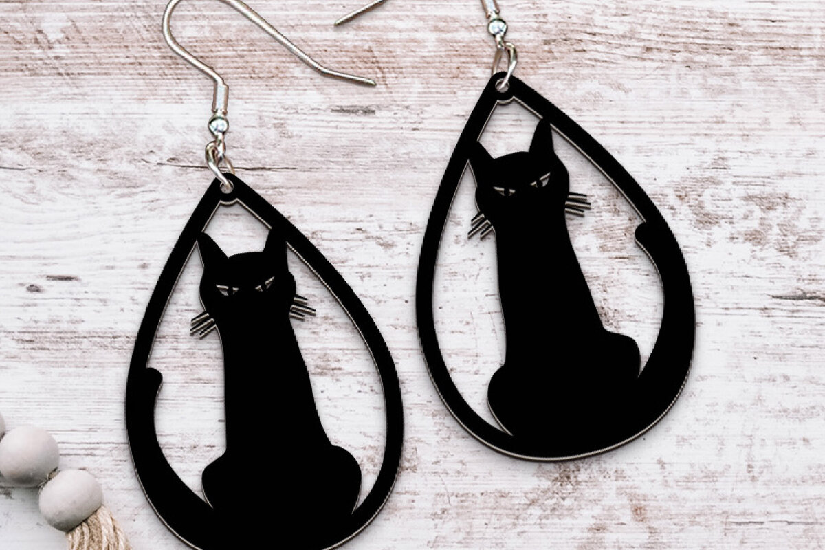 Intra απο ξύλο plywood 3mm-4mm πάχος - Σκουλαρίκια Laser cut. Λέιζερ σιλουέτας γάτας Δίασταση 3x3 cm INTRAFABR-119752649