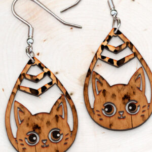 Intra απο ξύλο plywood 3mm-4mm πάχος - Σκουλαρίκια Laser cut. Λέιζερ σιλουέτας γάτας Δίασταση 3x3 cm INTRAFABR-119807035