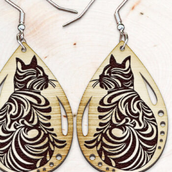 Intra απο ξύλο plywood 3mm-4mm πάχος - Σκουλαρίκια Laser cut. Λέιζερ σιλουέτας γάτας Δίασταση 3x3 cm INTRAFABR-119855345 - Image 1