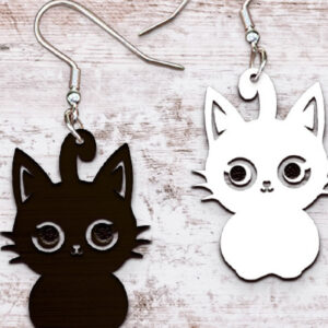 Intra απο ξύλο plywood 3mm-4mm πάχος - Σκουλαρίκια Laser cut. Λέιζερ σιλουέτας γάτας Δίασταση 3x3 cm INTRAFABR-119855435