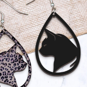 Intra απο ξύλο plywood 3mm-4mm πάχος - Σκουλαρίκια Laser cut. Λέιζερ σιλουέτας γάτας Δίασταση 3x3 cm INTRAFABR-119720323