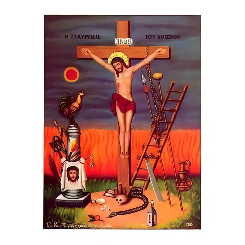 Εικόνα Ορθοδοξίας με περίγραμμα χρυσό σε ξύλο Φλαμουρίας  με  βάση Εικόνα Σταύρωση του Χριστού Χειροποίητη Ελληνορθόδοξη , Κρεμαστή πλάκα βυζαντινής τέχνης, χριστιανική τέχνη Διάσταση 10x7 cm (3,9 x 2,8 ίντσες) INTRAEK-670946