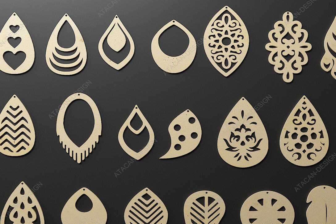 Intra απο ξύλο plywood 3mm-4mm πάχος - Σετ κοσμημάτων με σκουλαρίκια Laser Cut Templates Δίασταση 3x3 cm INTRAFABR-68564838