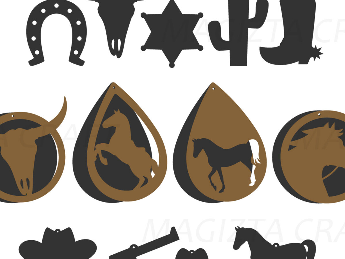 Intra απο ξύλο plywood 3mm-4mm πάχος - Σκουλαρίκια Laser Cut Western Cowboy  Δίασταση 3x3 cm INTRAFABR-90243086