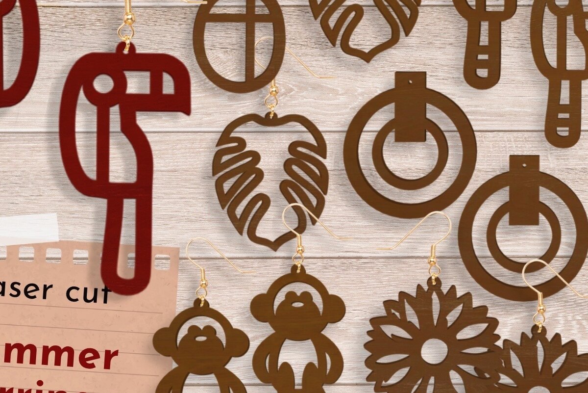 Intra απο ξύλο plywood 3mm-4mm πάχος - Σκουλαρίκια Laser Cutting Files, Summer  Δίασταση 3x3 cm INTRAFABR-70136686