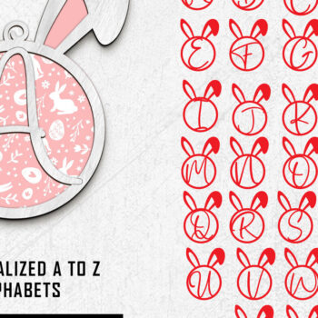 Intra απο ξύλο plywood 3mm-4mm πάχος - Στολίδι με αλφάβητα για πασχαλινό καλάθι λαγουδάκι Δίασταση 6x6 cm INTRAFABR-122053941 - Image 2