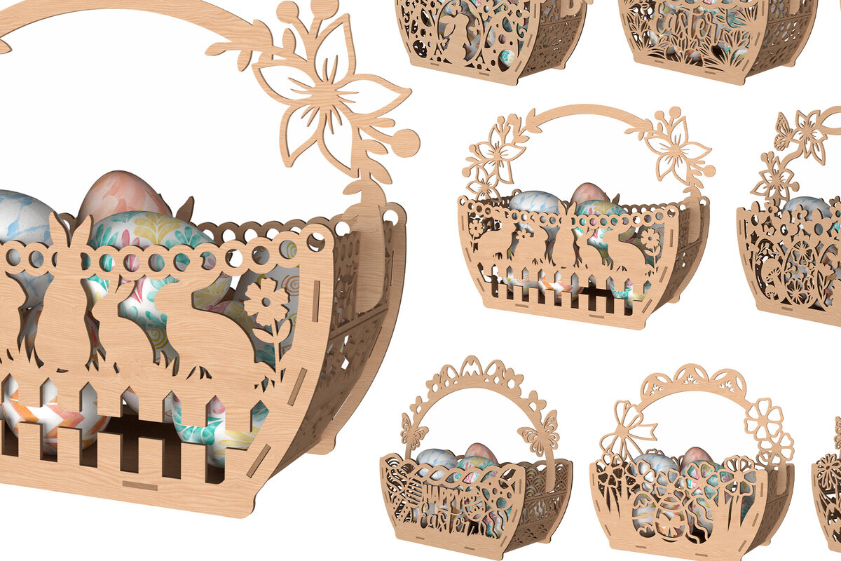 Intra απο ξύλο plywood 3mm-4mm πάχος - Πασχαλινό καλάθι Laser Cut Πακέτο  Δίασταση 20x20 cm INTRAFABR-114668259