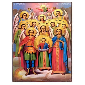 Εικόνα Ορθοδοξίας με περίγραμμα χρυσό σε ξύλο Φλαμουρίας με βάση Εικόνα Σύναξη Αρχαγγέλων Χειροποίητη Ελληνορθόδοξη , Κρεμαστή πλάκα βυζαντινής τέχνης, χριστιανική τέχνη Διάσταση 10x7 cm (3,9 x 2,8 ίντσες) INTRAEK-670938 - Image 1