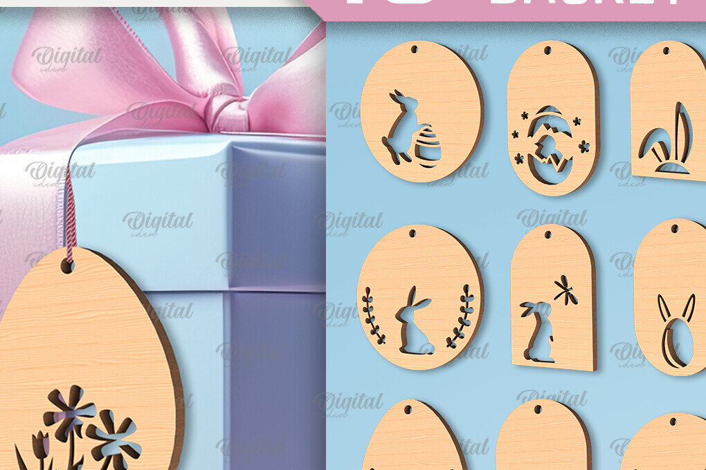 Intra απο ξύλο plywood 3mm-4mm πάχος - Πασχαλινό καλάθι Ετικέτες Δέσμη κοπής με λέιζερ Δίασταση 15x15 cm INTRAFABR-91876794