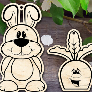 Intra απο ξύλο plywood 3mm-4mm πάχος - Πασχαλινό λαγουδάκι και καρότο Δίασταση 15x15 cm INTRAFABR-62154199 - Image 1