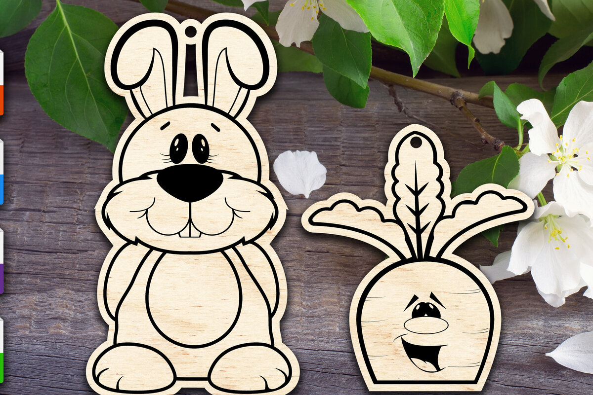 Intra απο ξύλο plywood 3mm-4mm πάχος - Πασχαλινό λαγουδάκι και καρότο Δίασταση 15x15 cm INTRAFABR-62154199