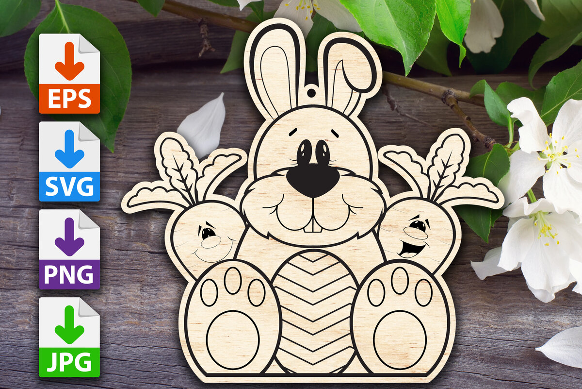 Intra απο ξύλο plywood 3mm-4mm πάχος - Πασχαλινό λαγουδάκι και φίλοι καρότου Δίασταση 15x15 cm INTRAFABR-59705466