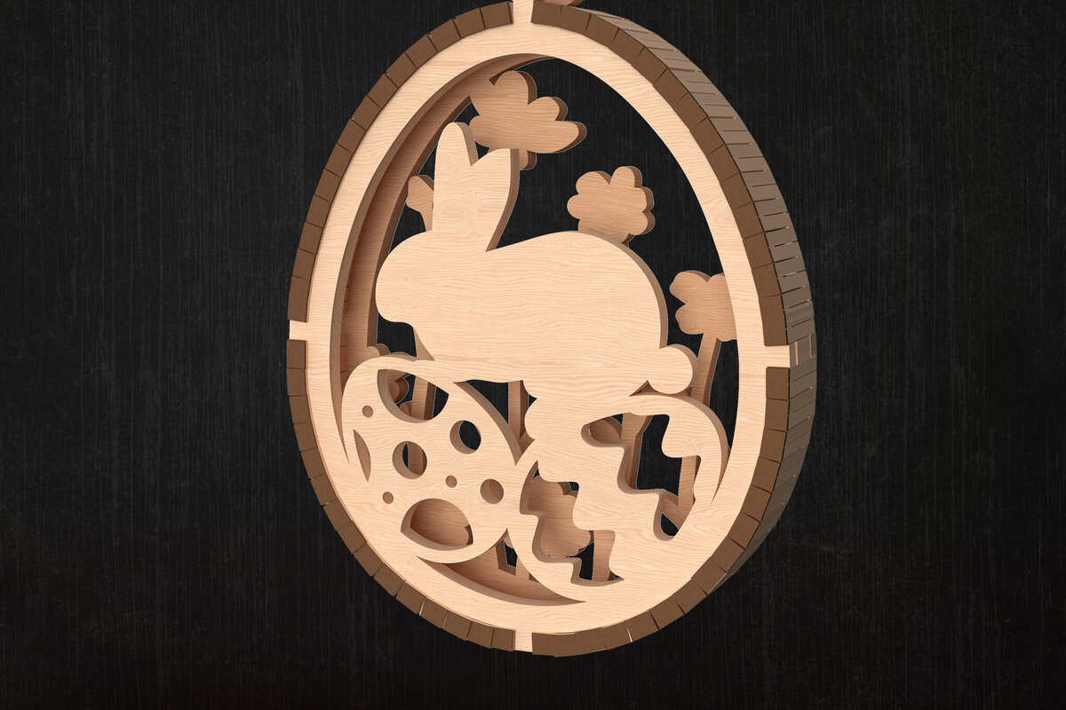 Intra απο ξύλο plywood 3mm-4mm πάχος - Πασχαλινό στολίδι με λαγουδάκι και αυγό  Δίασταση 6x6 cm INTRAFABR-114078087