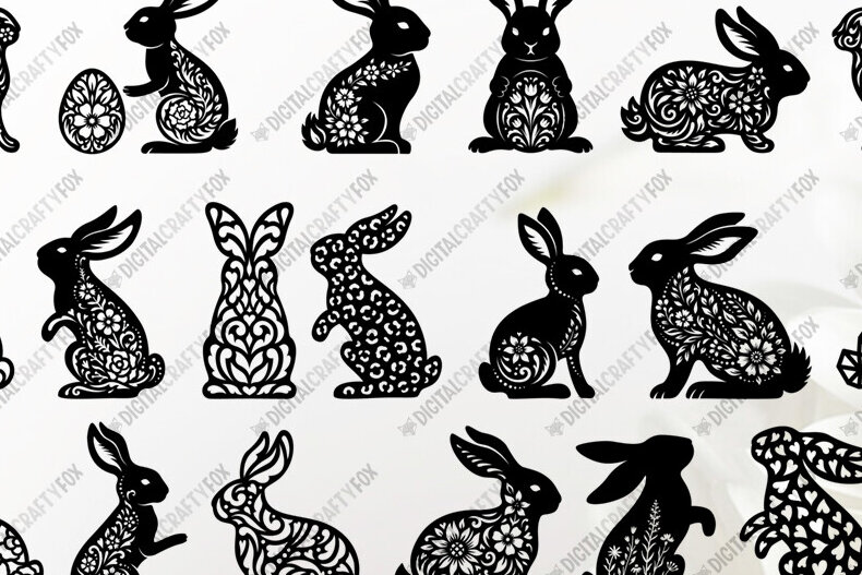 Intra απο ξύλο plywood 3mm-4mm πάχος - Πασχαλινό λαγουδάκι , Floral Bunnies Δίασταση 6x6 cm INTRAFABR-119439580