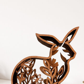 Intra απο ξύλο plywood 3mm-4mm πάχος - Πασχαλινή διακόσμηση λαγουδάκι με λουλουδάτο σχέδιο Δίασταση 7x8 cm INTRAFABR-115530351 - Image 3