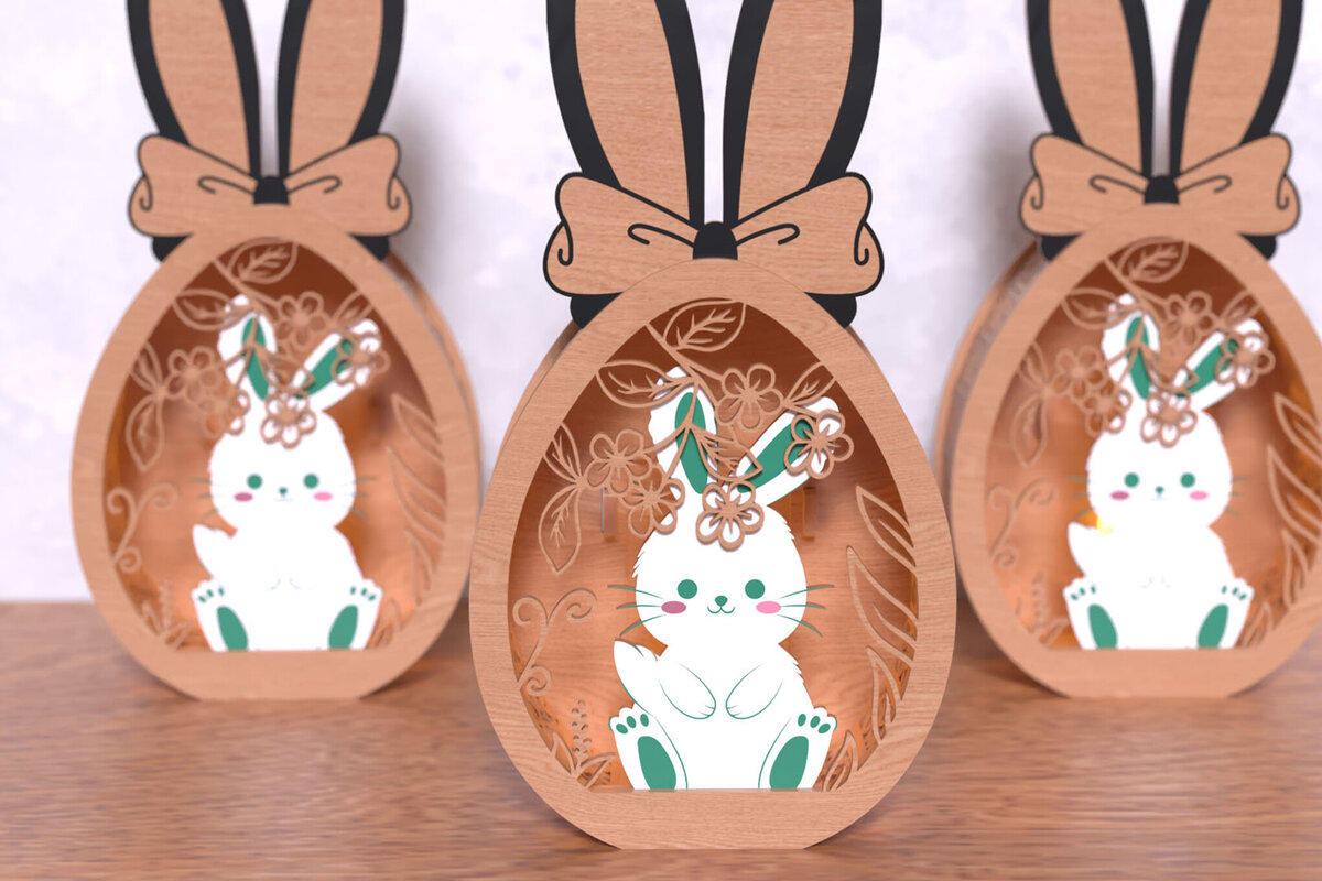 Intra απο ξύλο plywood 3mm-4mm πάχος - Πασχαλινό λαγουδάκι διακοσμητικό κουτί Laser cut Δίασταση 15x15 cm INTRAFABR-118423152