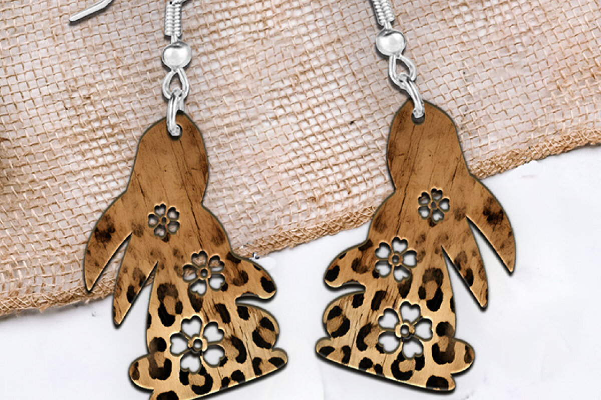 Intra απο ξύλο plywood 3mm-4mm πάχος - Πασχαλινά σκουλαρίκια λαγουδάκι με λέιζερ. Δίασταση 3x3 cm INTRAFABR-112406968