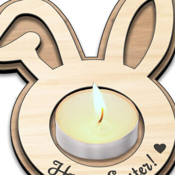 Intra απο ξύλο plywood 3mm-4mm πάχος - Κηροπήγιο τσαγιού Easter Bunny Ears  Δίασταση 15x15 cm INTRAFABR-118216555 - Image 1
