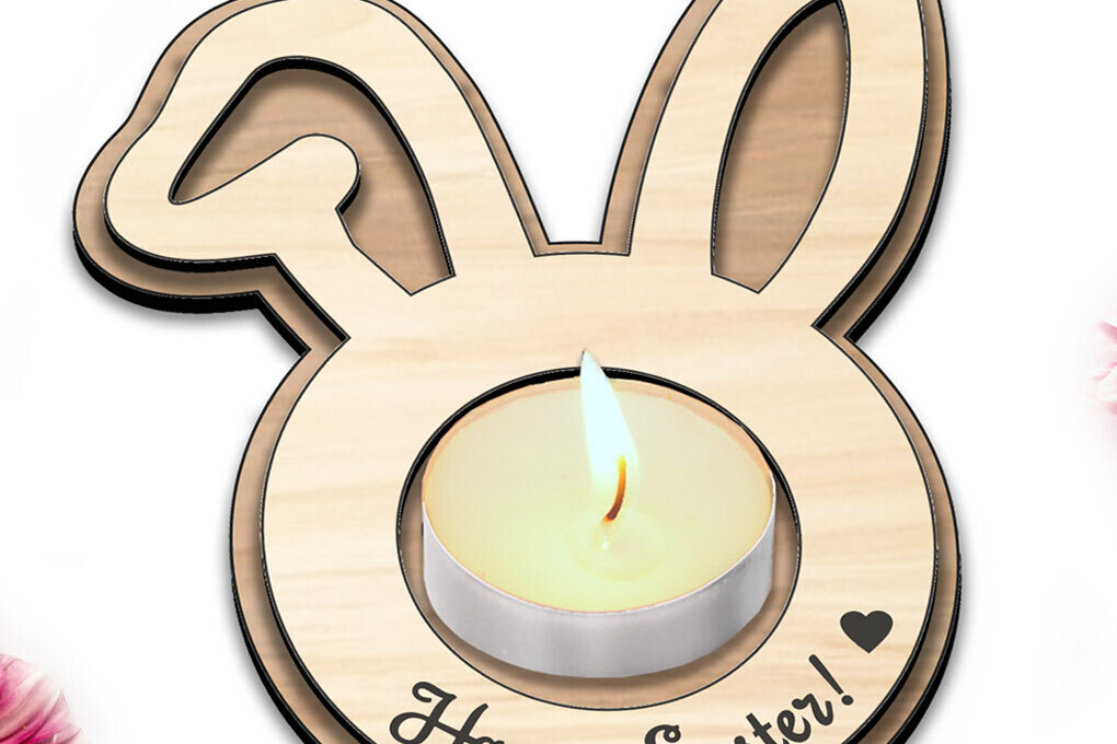 Intra απο ξύλο plywood 3mm-4mm πάχος - Κηροπήγιο τσαγιού Easter Bunny Ears  Δίασταση 15x15 cm INTRAFABR-118216555