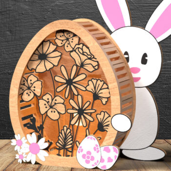 Intra απο ξύλο plywood 3mm-4mm πάχος - Πασχαλινό λαγουδάκι & αυγό 3D Layered Shadow Box Δίασταση 25x25 cm INTRAFABR-117926648 - Image 3