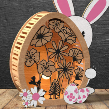 Intra απο ξύλο plywood 3mm-4mm πάχος - Πασχαλινό λαγουδάκι & αυγό 3D Layered Shadow Box Δίασταση 25x25 cm INTRAFABR-117926648 - Image 4