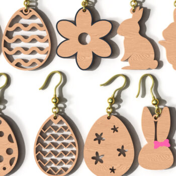 Intra απο ξύλο plywood 3mm-4mm πάχος - Σκουλαρίκια κομμένα με λέιζερ Easter Bunny & Egg Δίασταση 2x2 cm INTRAFABR-117934815 - Image 1