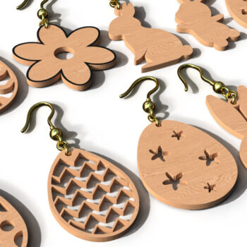 Intra απο ξύλο plywood 3mm-4mm πάχος - Σκουλαρίκια κομμένα με λέιζερ Easter Bunny & Egg Δίασταση 2x2 cm INTRAFABR-117934815 - Image 2