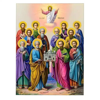 Εικόνα Ορθοδοξίας με περίγραμμα χρυσό σε ξύλο Φλαμουρίας με βάση Εικόνα Σύναξη Αγίων δώδεκα Αποστόλων Χειροποίητη Ελληνορθόδοξη , Κρεμαστή πλάκα βυζαντινής τέχνης, χριστιανική τέχνη Διάσταση 10x7 cm (3,9 x 2,8 ίντσες) INTRAEK-670933 - Image 1